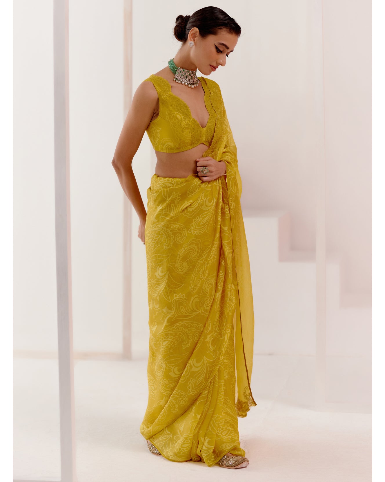 Mustard Woven Silk Organza Sari