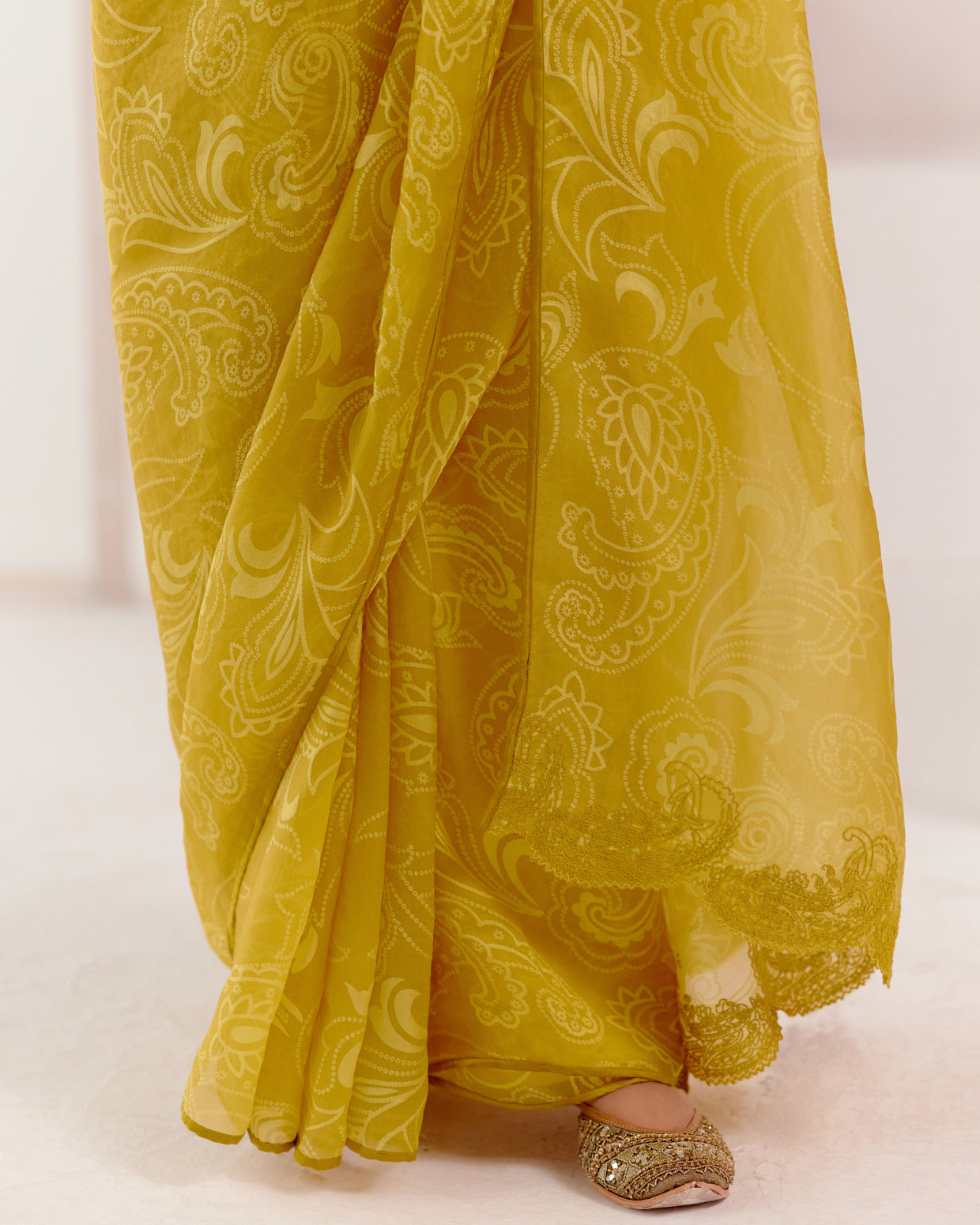 Mustard Woven Silk Organza Sari