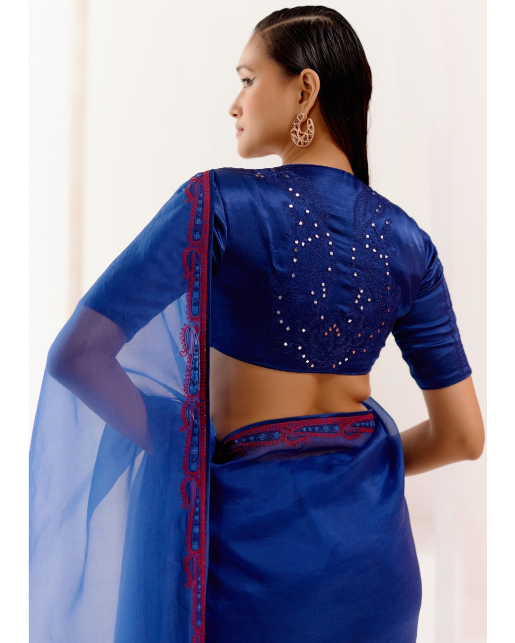 Royal Blue Multi Hued Dori Embroidered Organza Sari