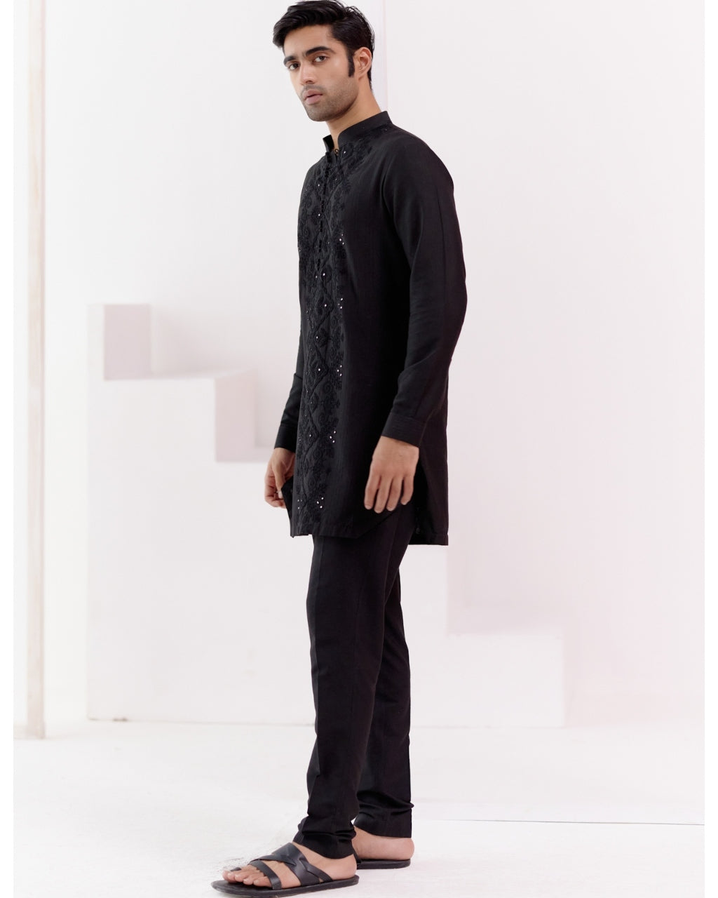 Black Cotton Silk Blend Fully Embroidered Kurta Set
