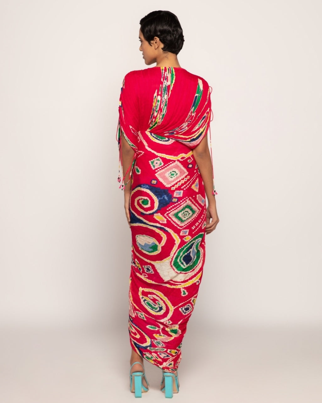 Paisley Micro Pleated Ruffle Sari Dress