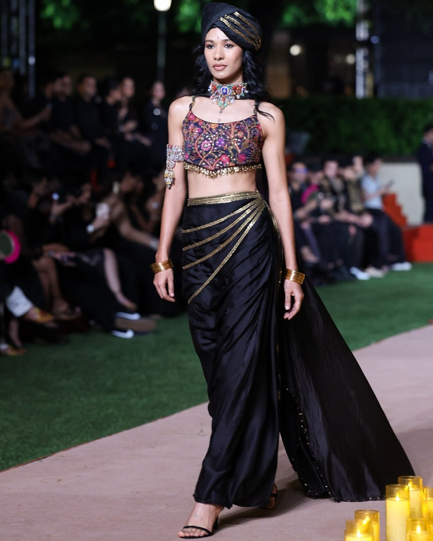 Black Drape Skirt Set