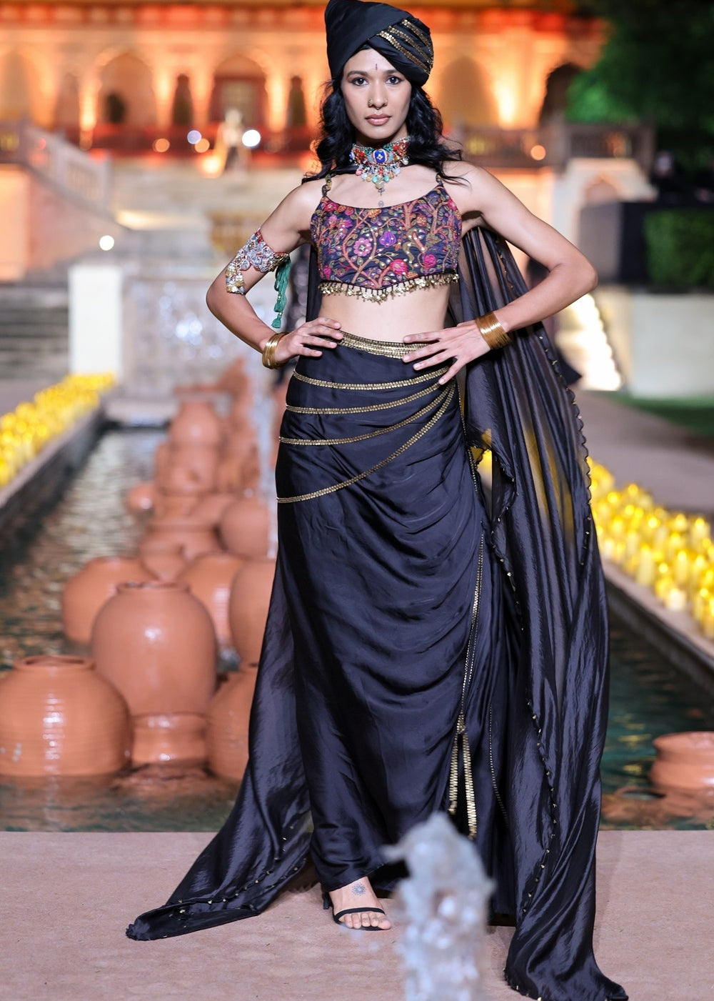 Black Drape Skirt Set