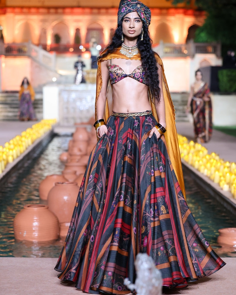 Black And Sarso Amer Lehenga Set