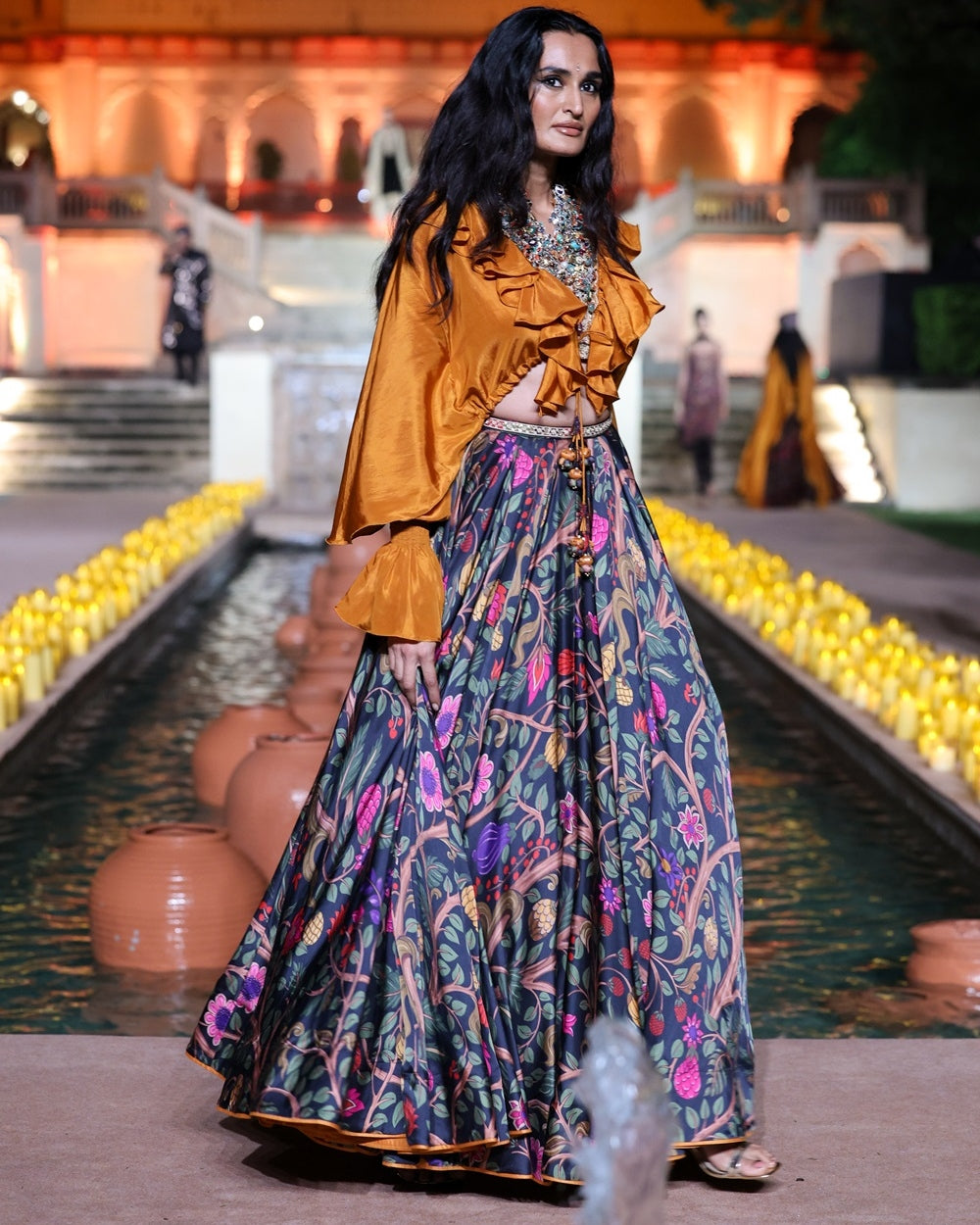 Black And Sarso Ruffle Kumari Set