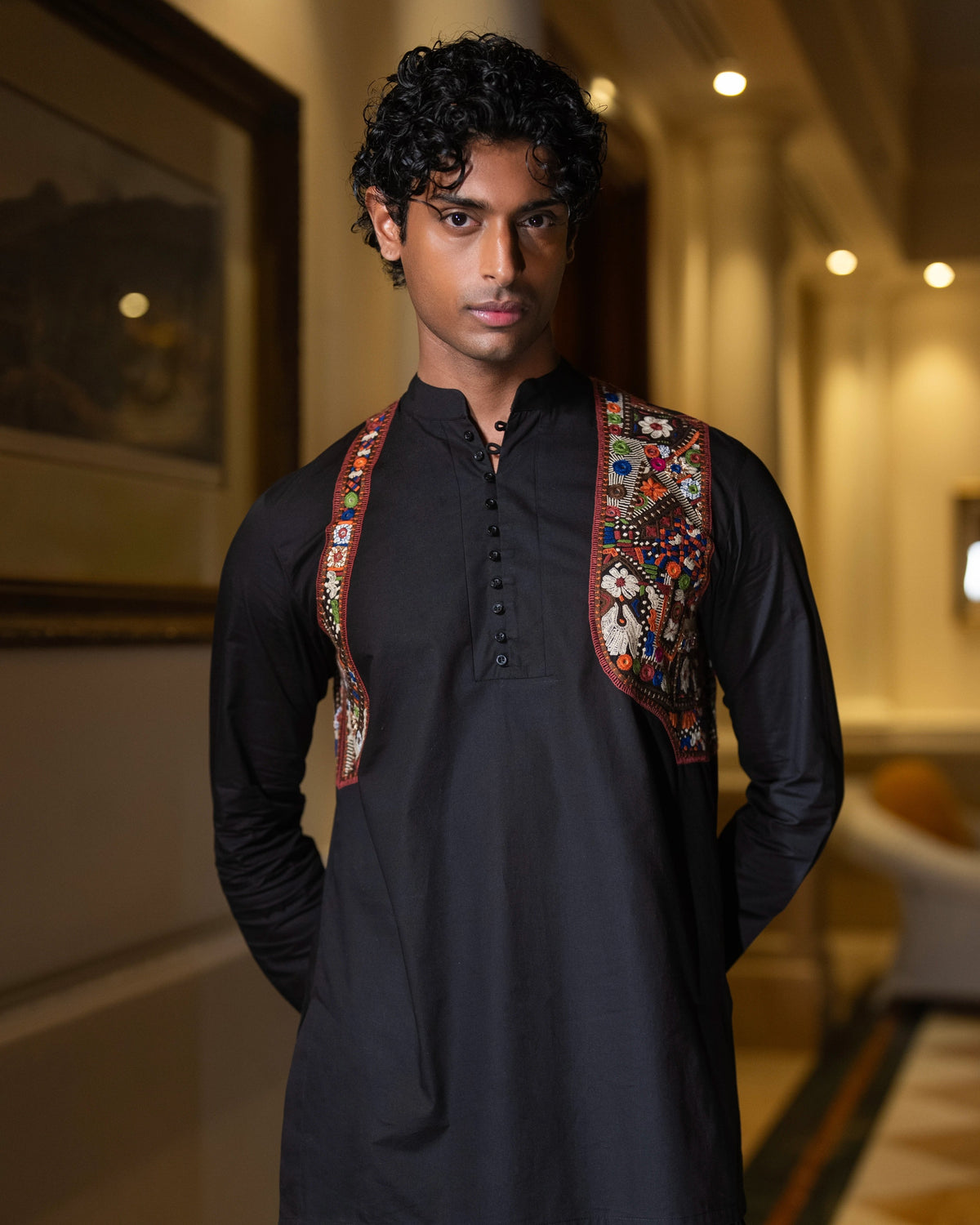 Black Embroidered Harness Kurta Set
