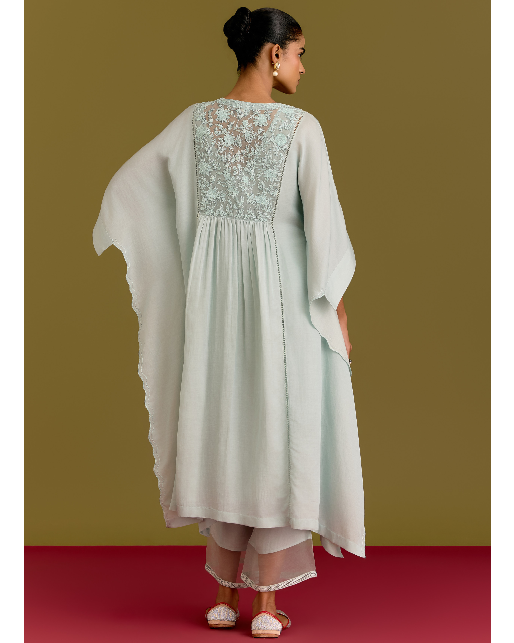 Powder Blue Cotton Silk Satin Kaftan Set