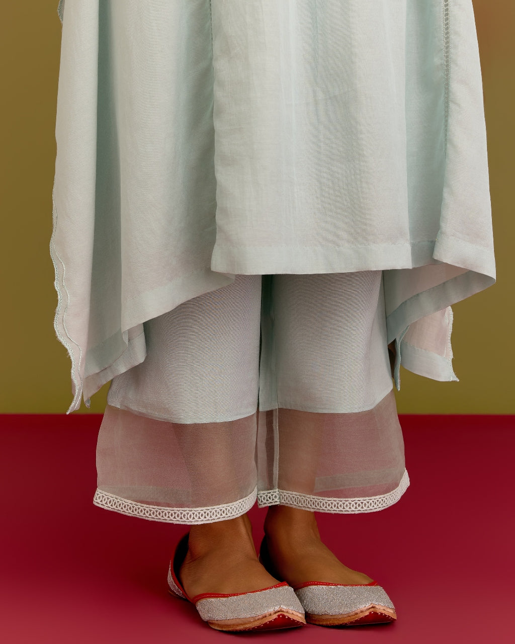 Powder Blue Cotton Silk Satin Kaftan Set