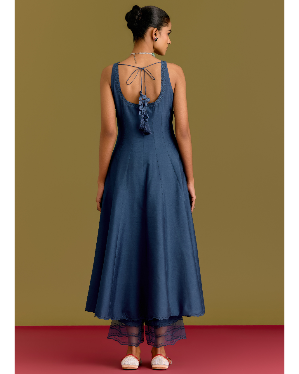 Blue Cotton Silk Satin Anarkali Set