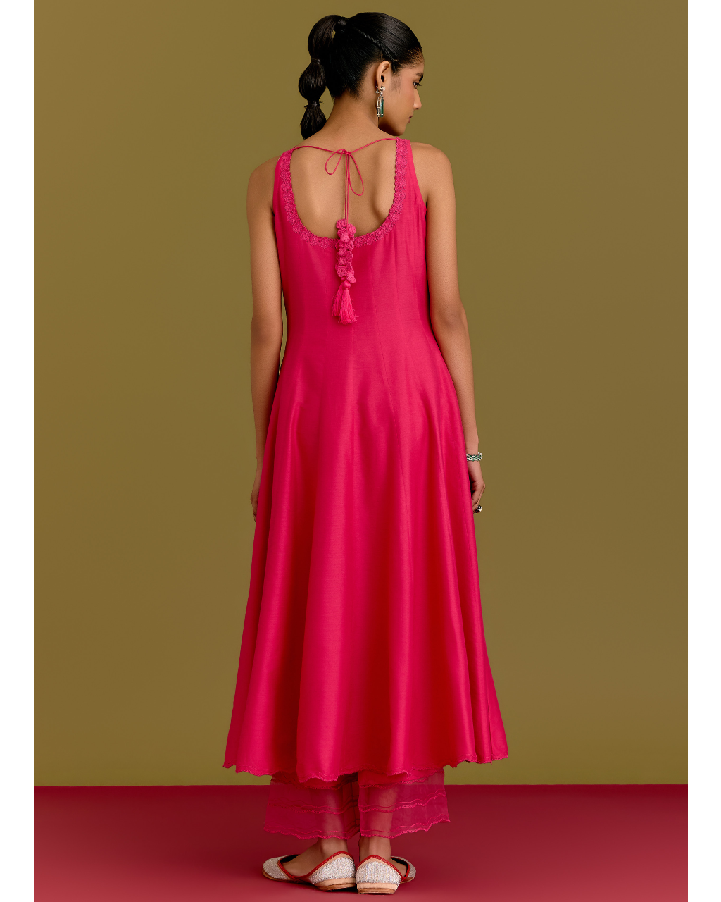 Fuchsia Cotton Silk Satin Anarkali Set