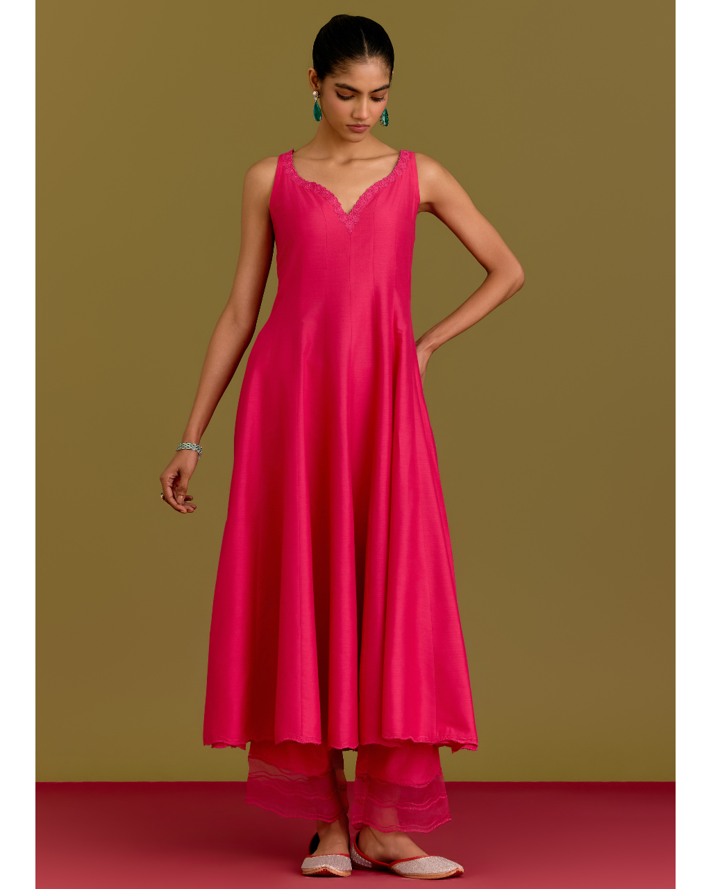 Fuchsia Cotton Silk Satin Anarkali Set