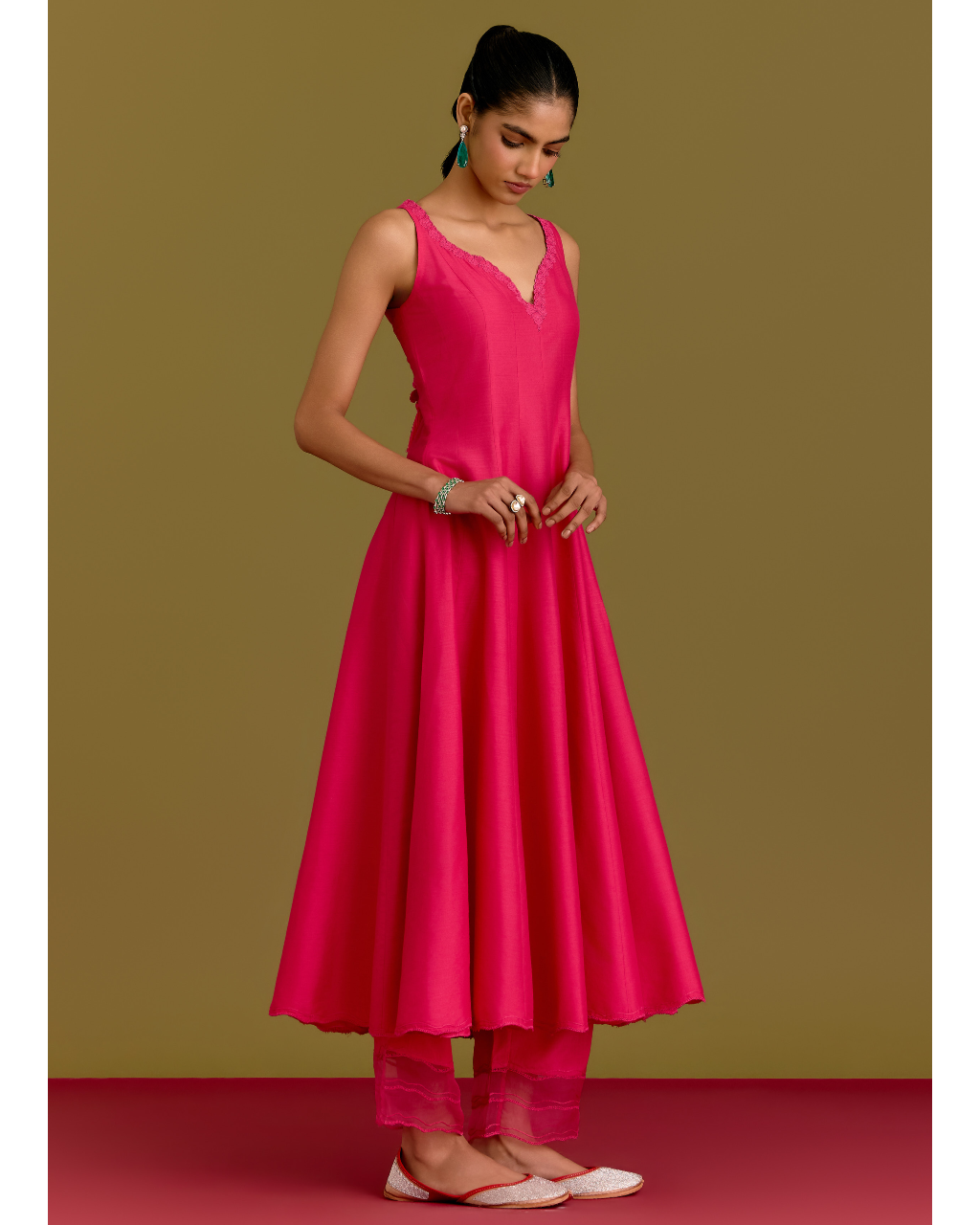 Fuchsia Cotton Silk Satin Anarkali Set