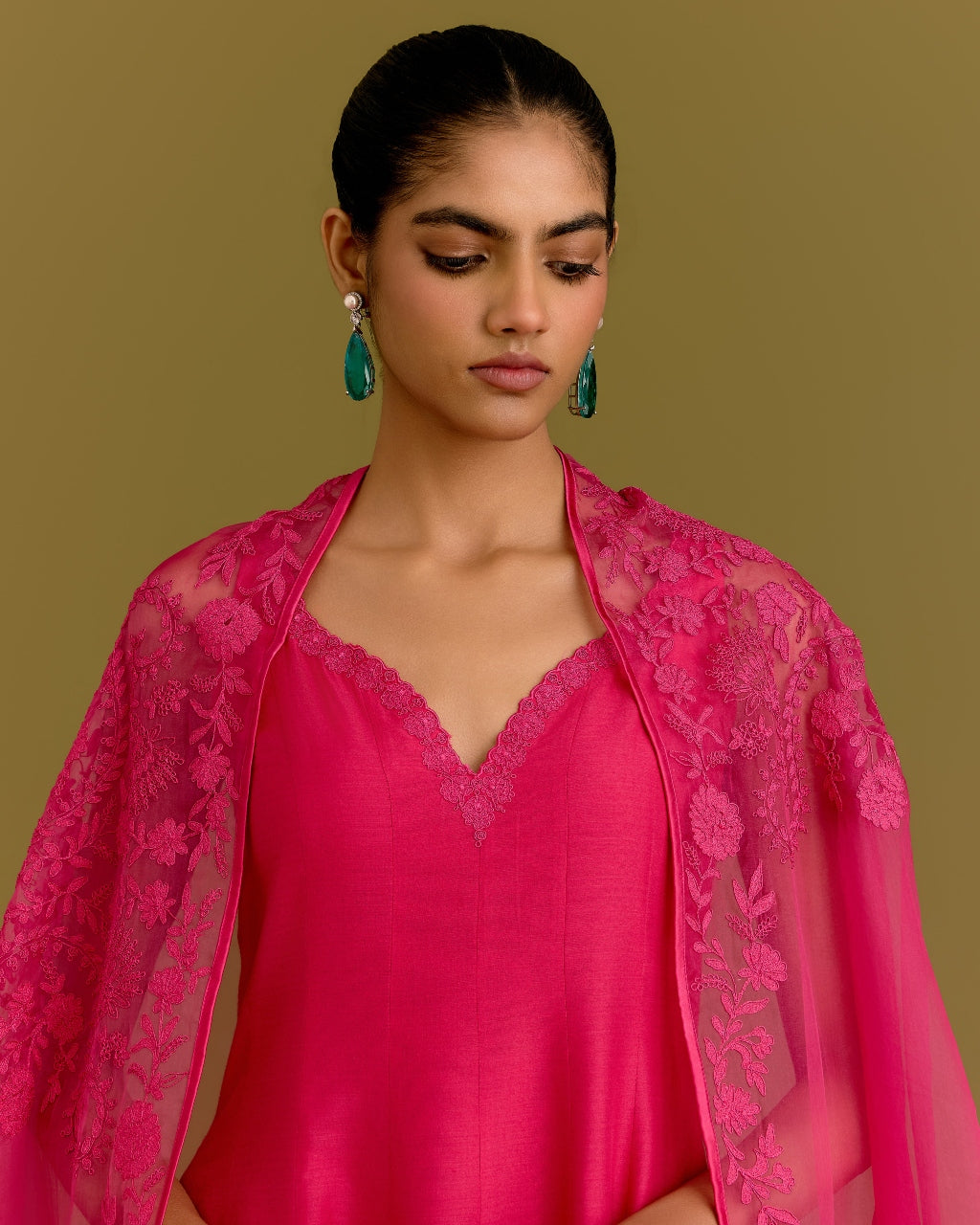 Fuchsia Cotton Silk Satin Anarkali Set