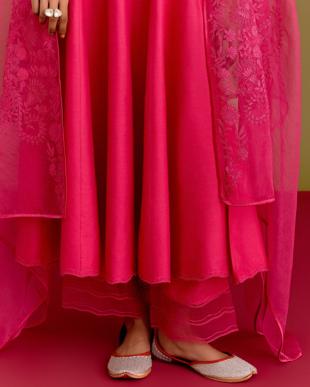 Fuchsia Cotton Silk Satin Anarkali Set