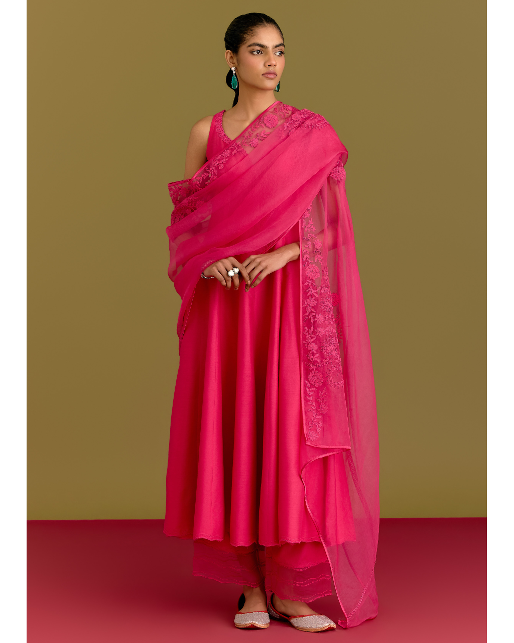 Fuchsia Cotton Silk Satin Anarkali Set