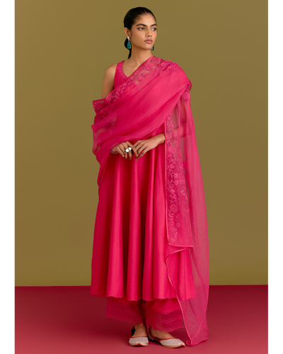 Fuchsia Cotton Silk Satin Anarkali Set
