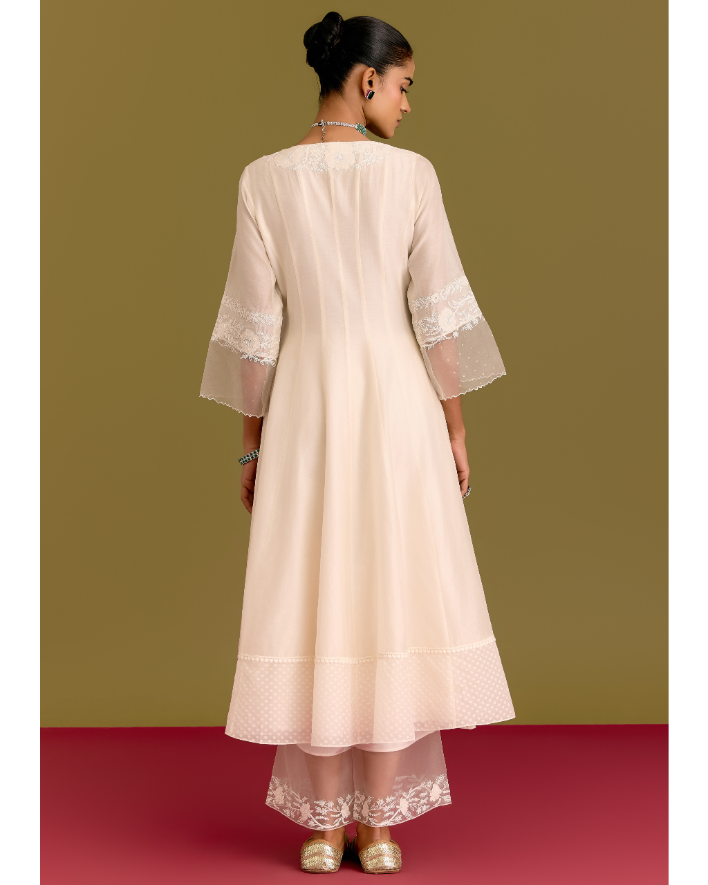 Ivory Silk Chanderi Anarkali Set