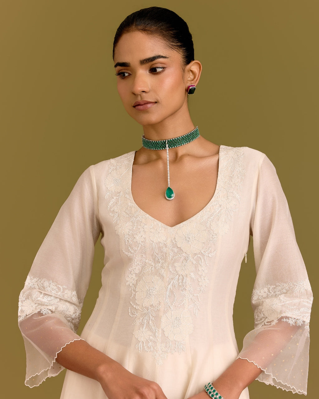 Ivory Silk Chanderi Anarkali Set