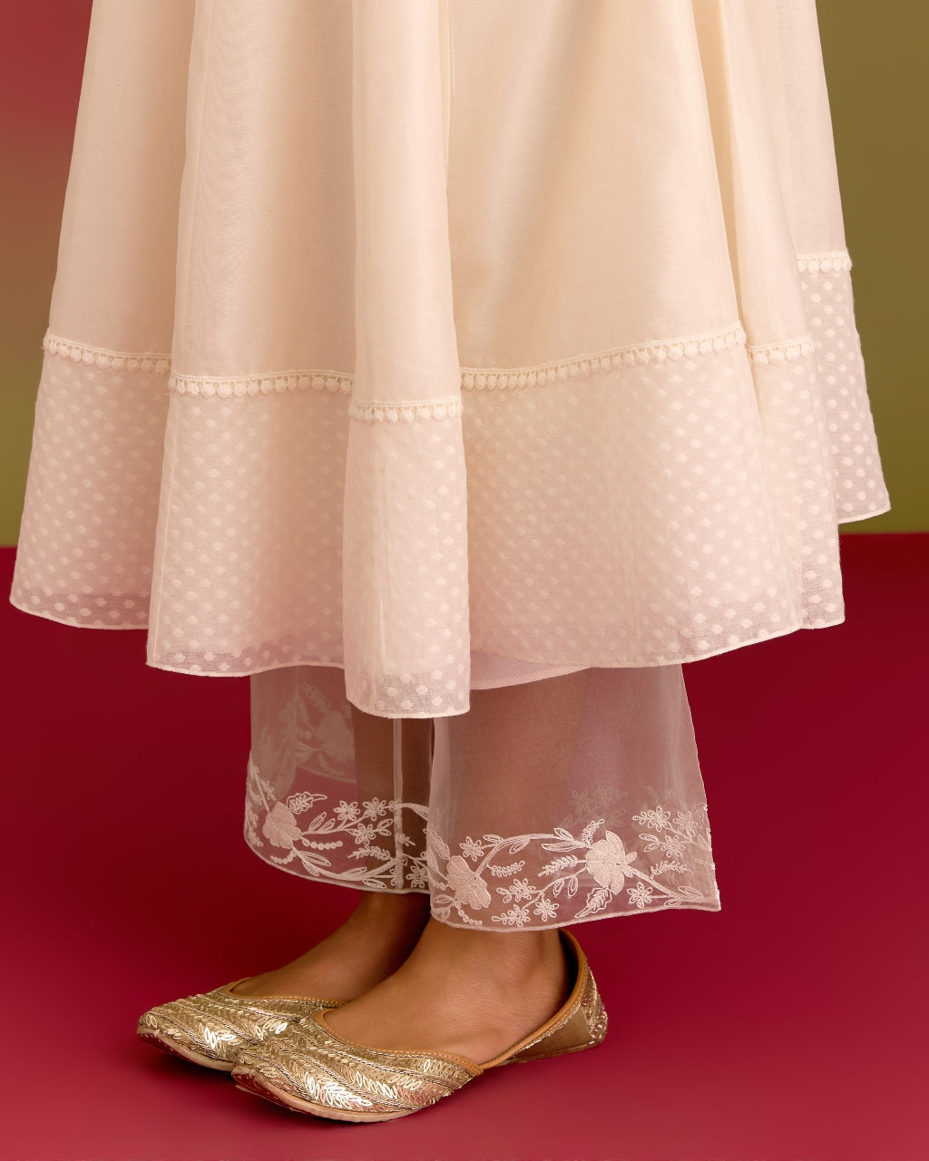 Ivory Silk Chanderi Anarkali Set