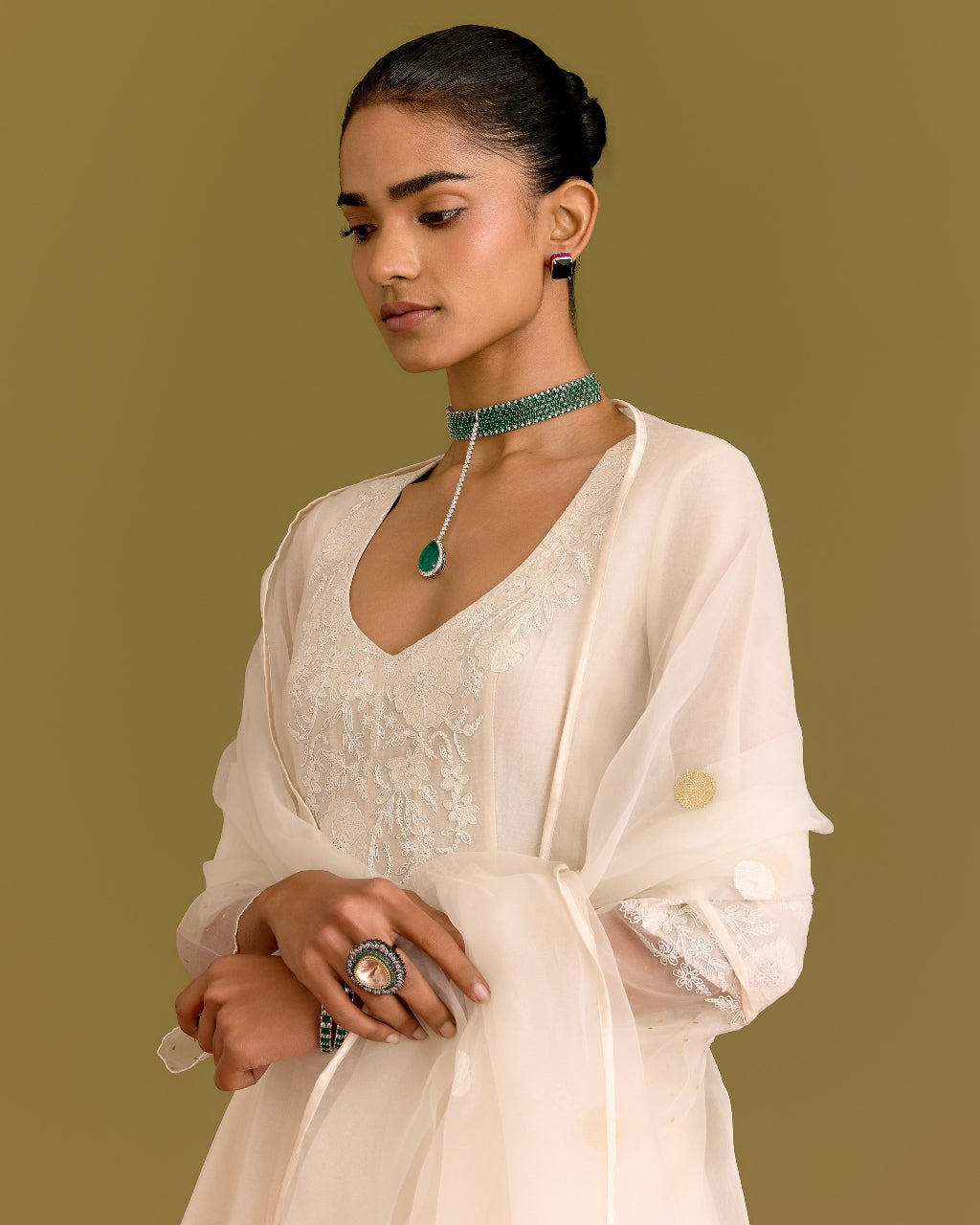 Ivory Silk Chanderi Anarkali Set