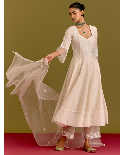 Ivory Silk Chanderi Anarkali Set