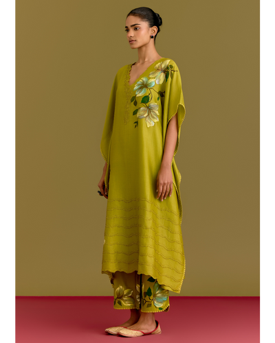 Green Handpaint Kaftan Set