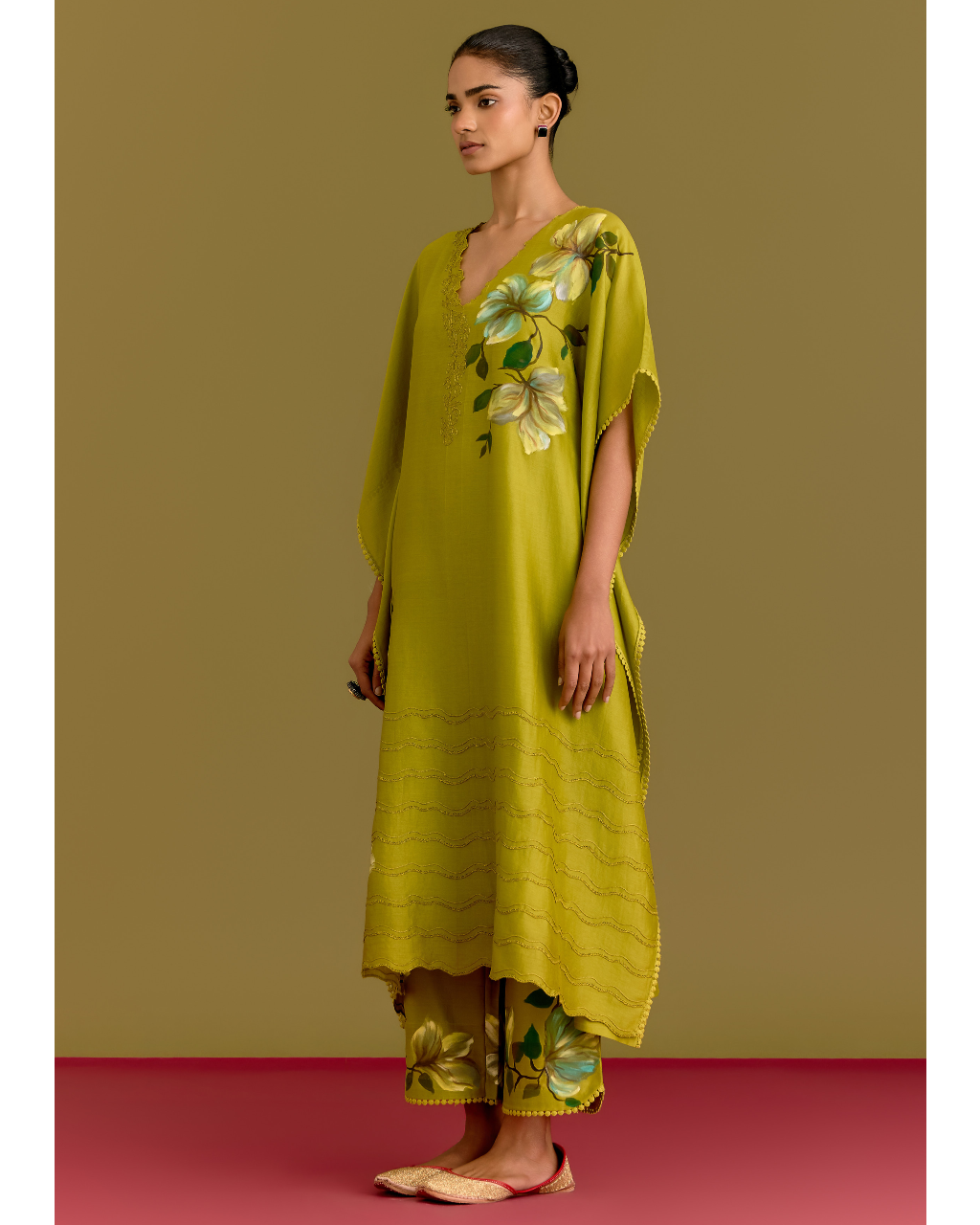 Green Handpaint Kaftan Set