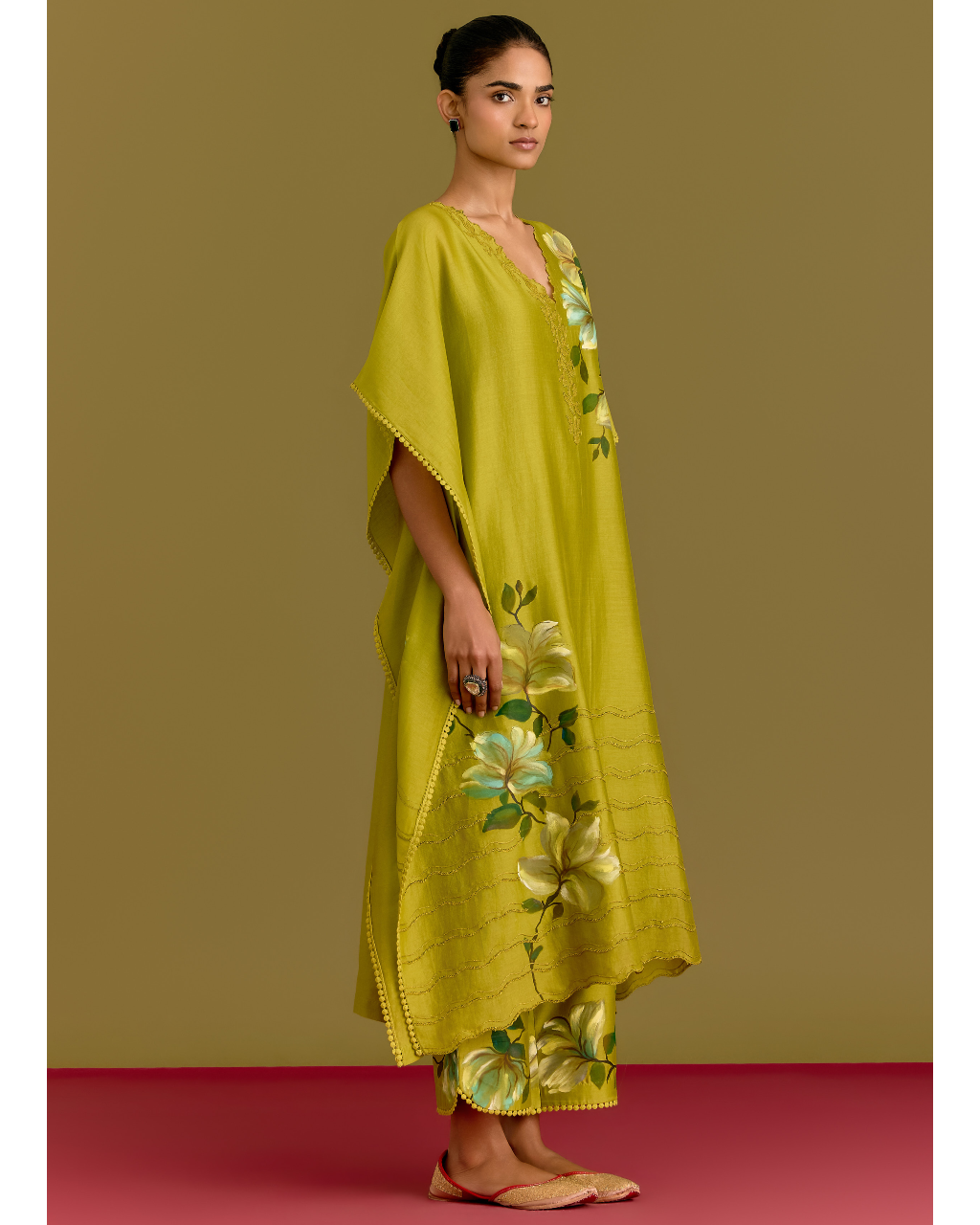 Green Handpaint Kaftan Set