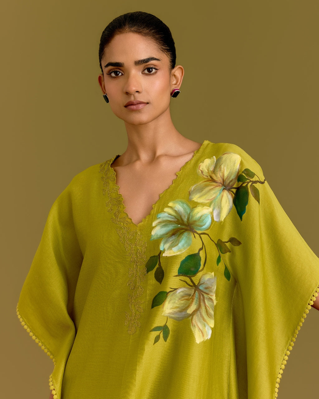 Green Handpaint Kaftan Set