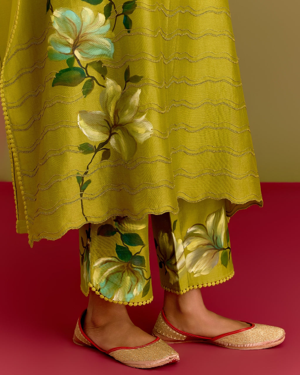 Green Handpaint Kaftan Set