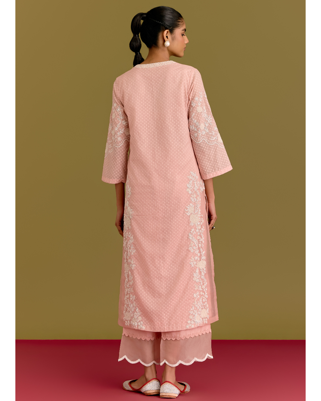 Pink Woven Kurta Set