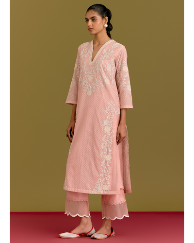 Pink Woven Kurta Set