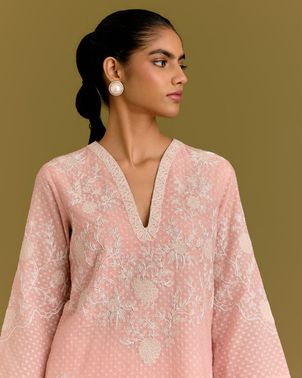 Pink Woven Kurta Set