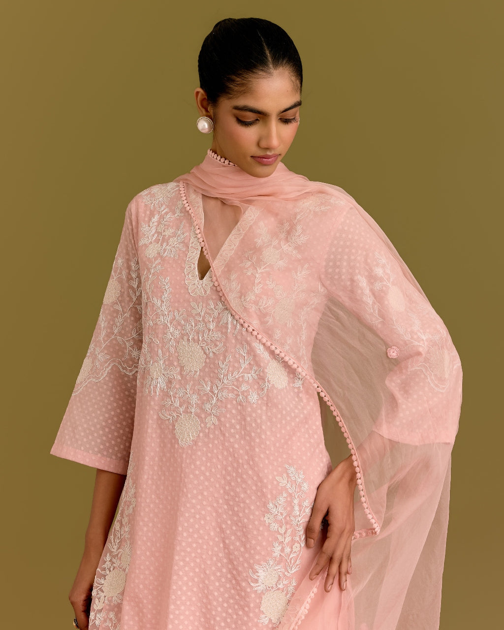 Pink Woven Kurta Set