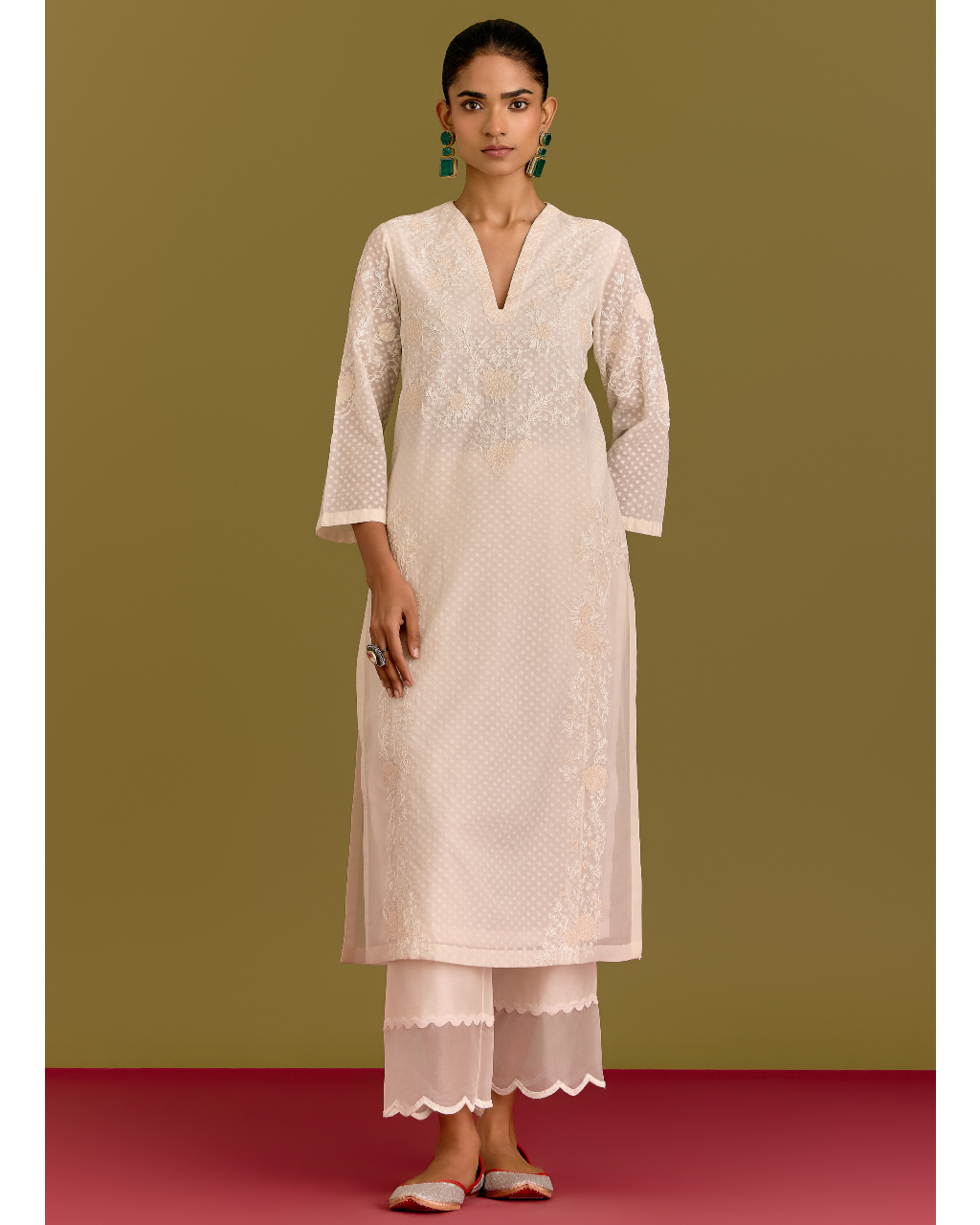 Ivory Woven Kurta Set