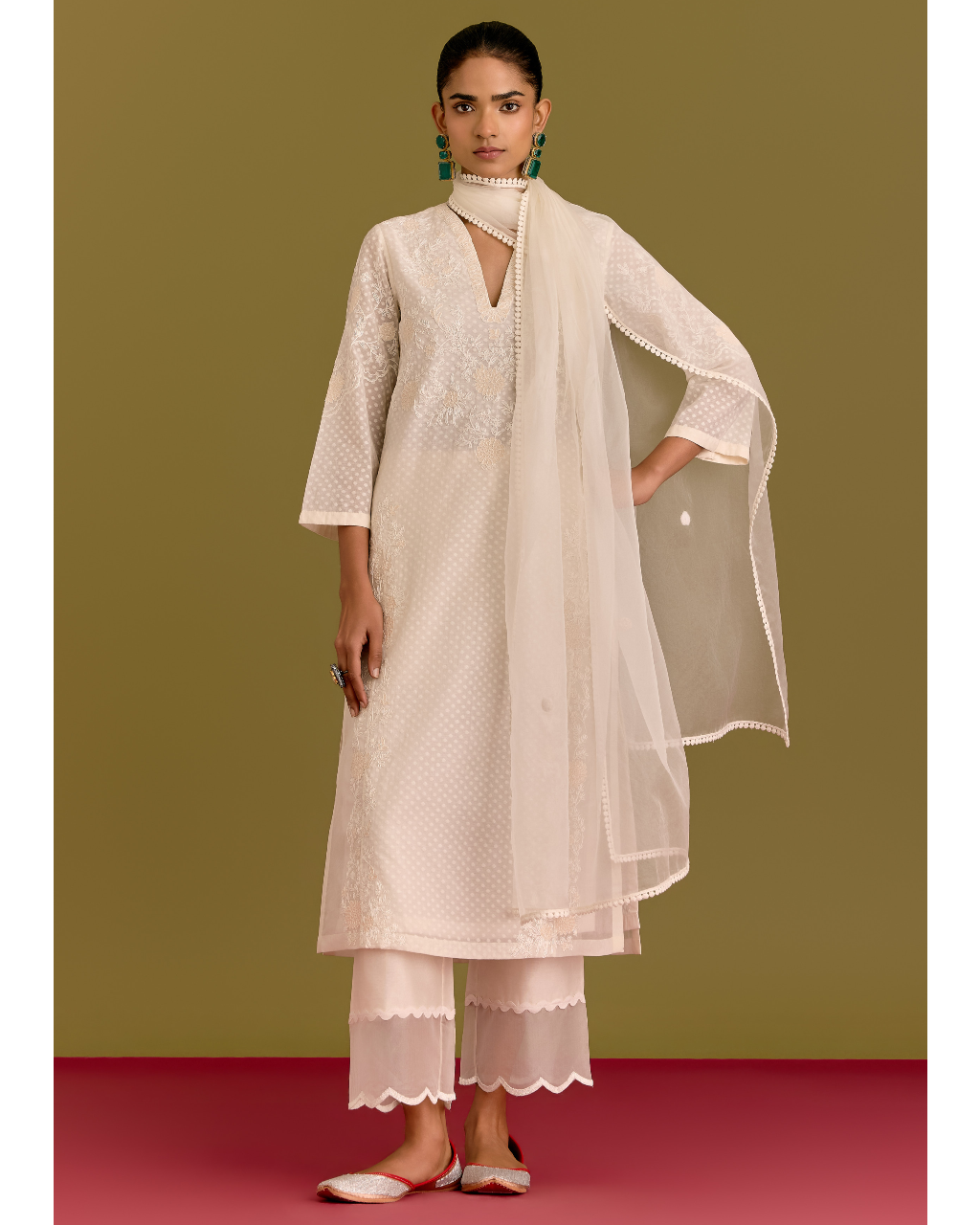 Ivory Woven Kurta Set