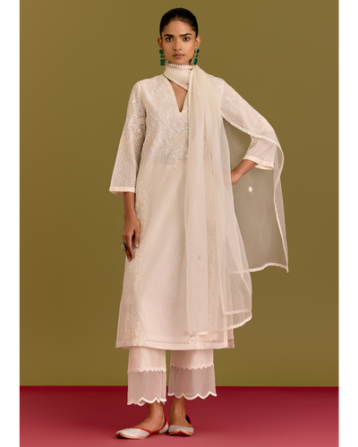 Ivory Woven Kurta Set