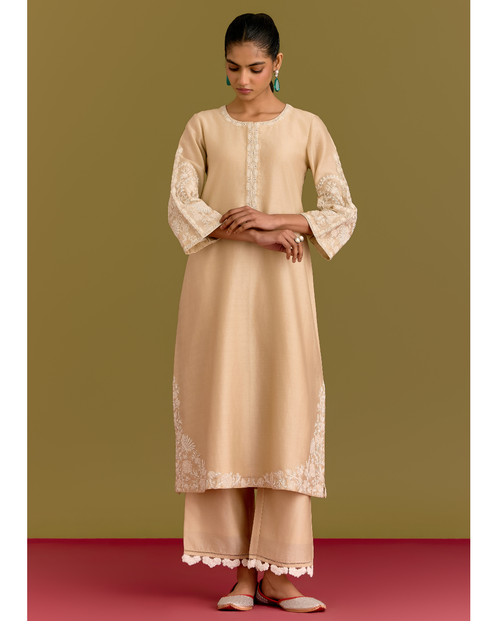 Beige Dori Embroidered Kurta Set