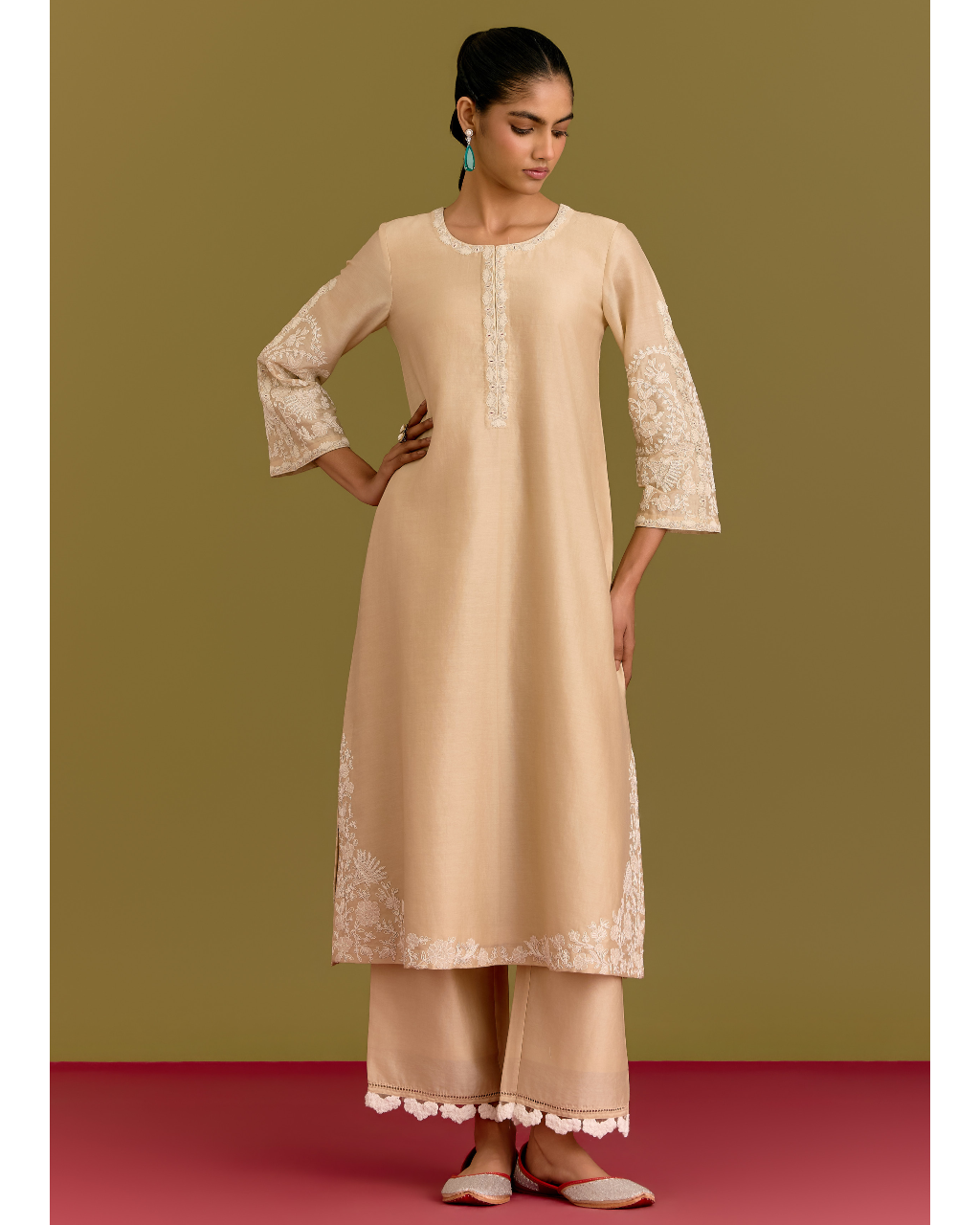 Beige Dori Embroidered Kurta Set