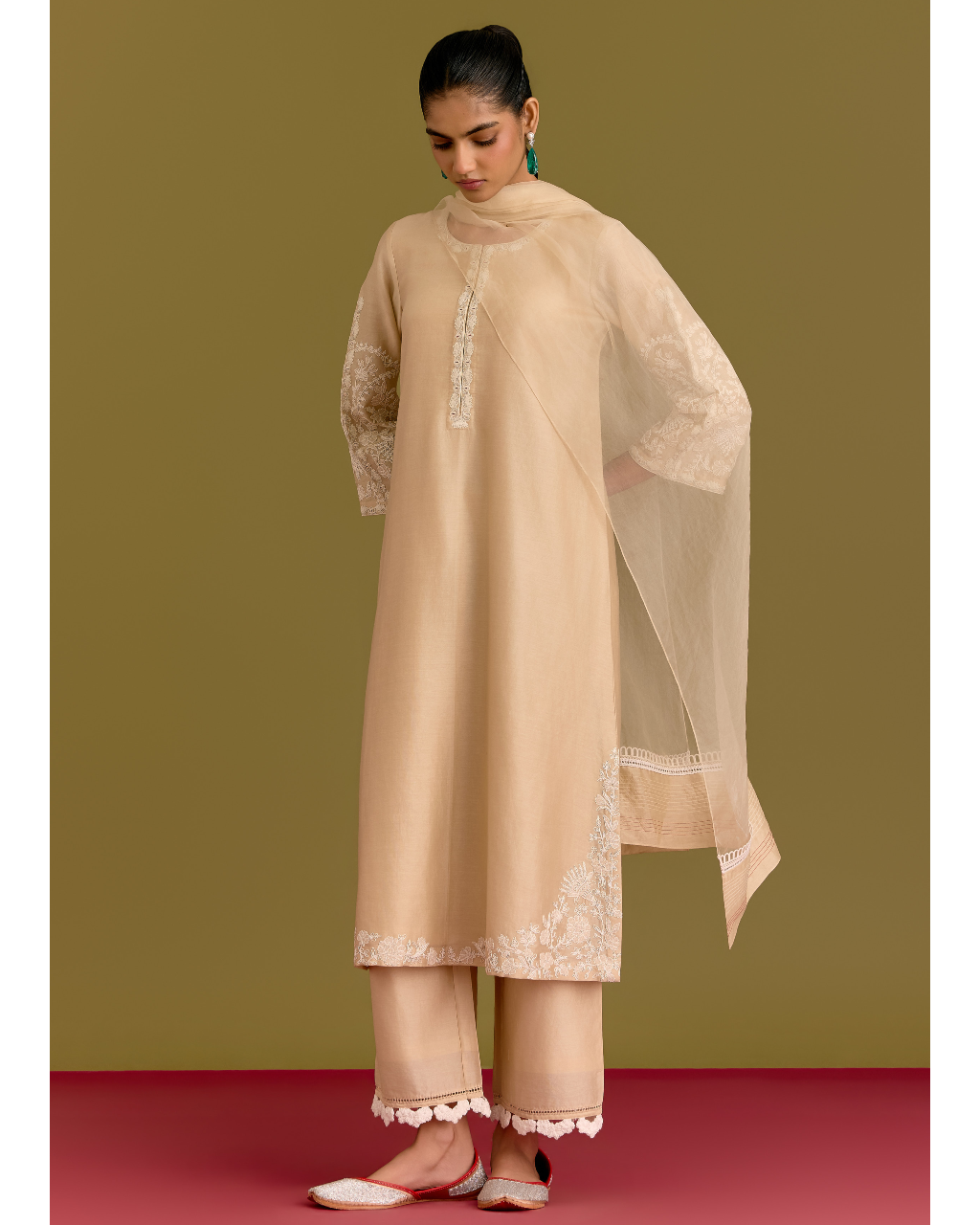 Beige Dori Embroidered Kurta Set