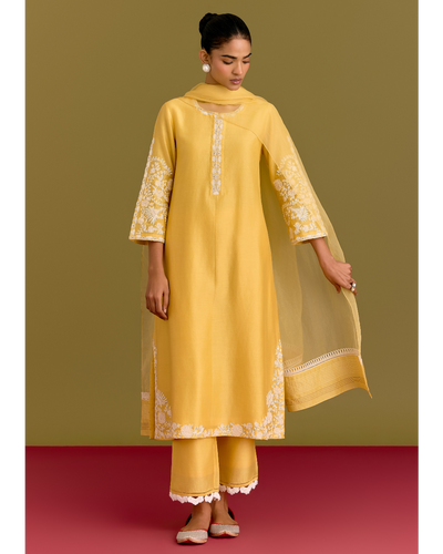 Yellow Dori Embroidered Kurta Set