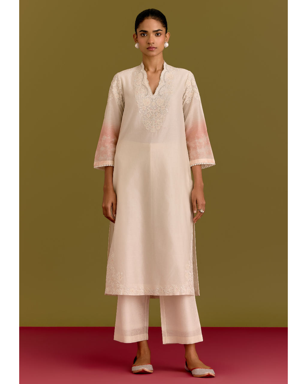 Ivory Pink Embroidered Kurta Set
