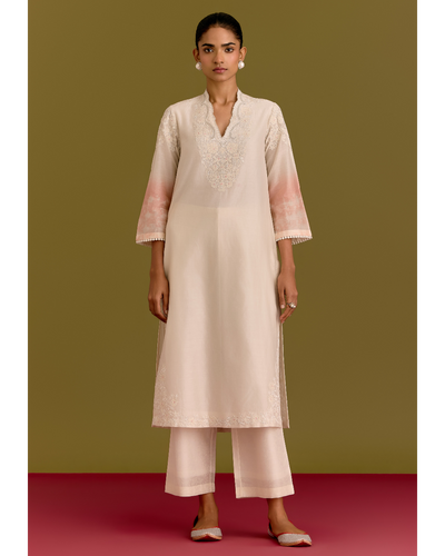 Ivory Pink Embroidered Kurta Set