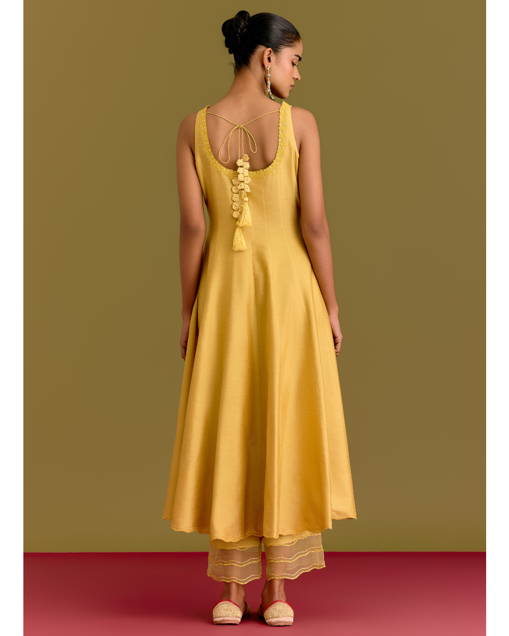 Yellow Cotton Silk Satin Anarkali Set