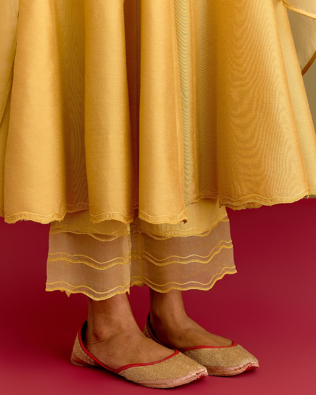 Yellow Cotton Silk Satin Anarkali Set
