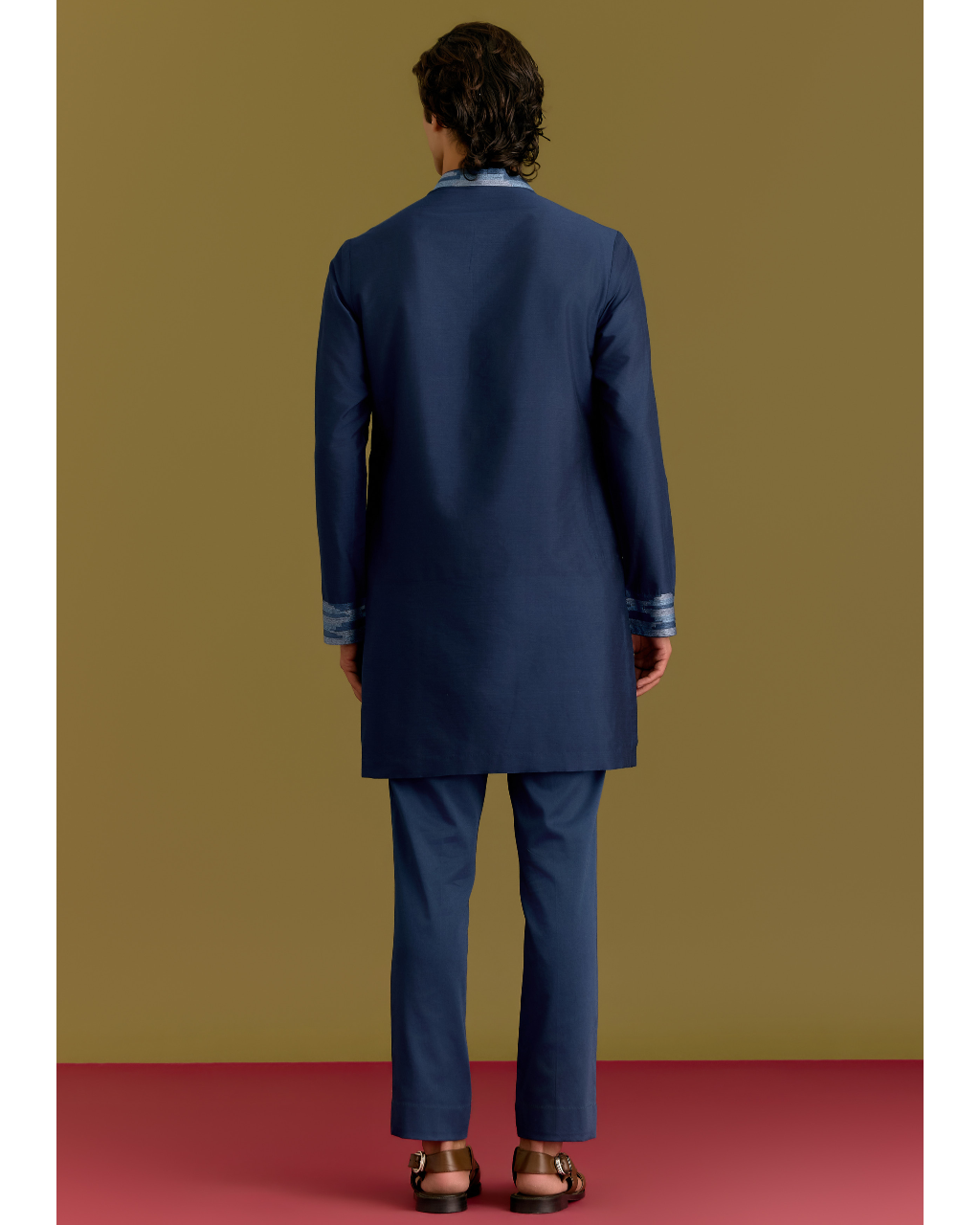 Blue Cotton Silk Embriodered Kurta Set