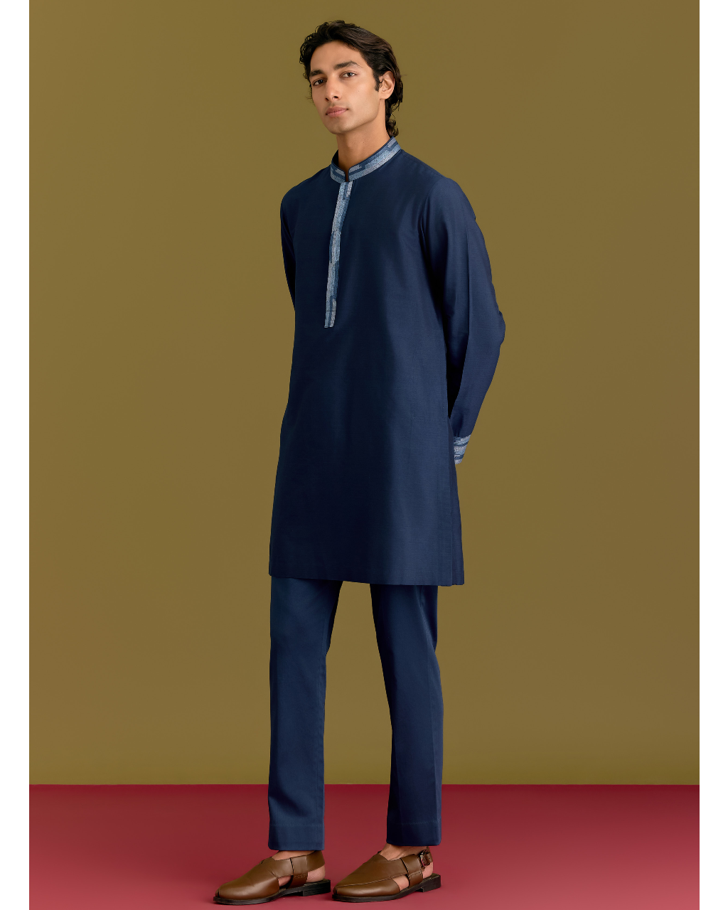 Blue Cotton Silk Embriodered Kurta Set