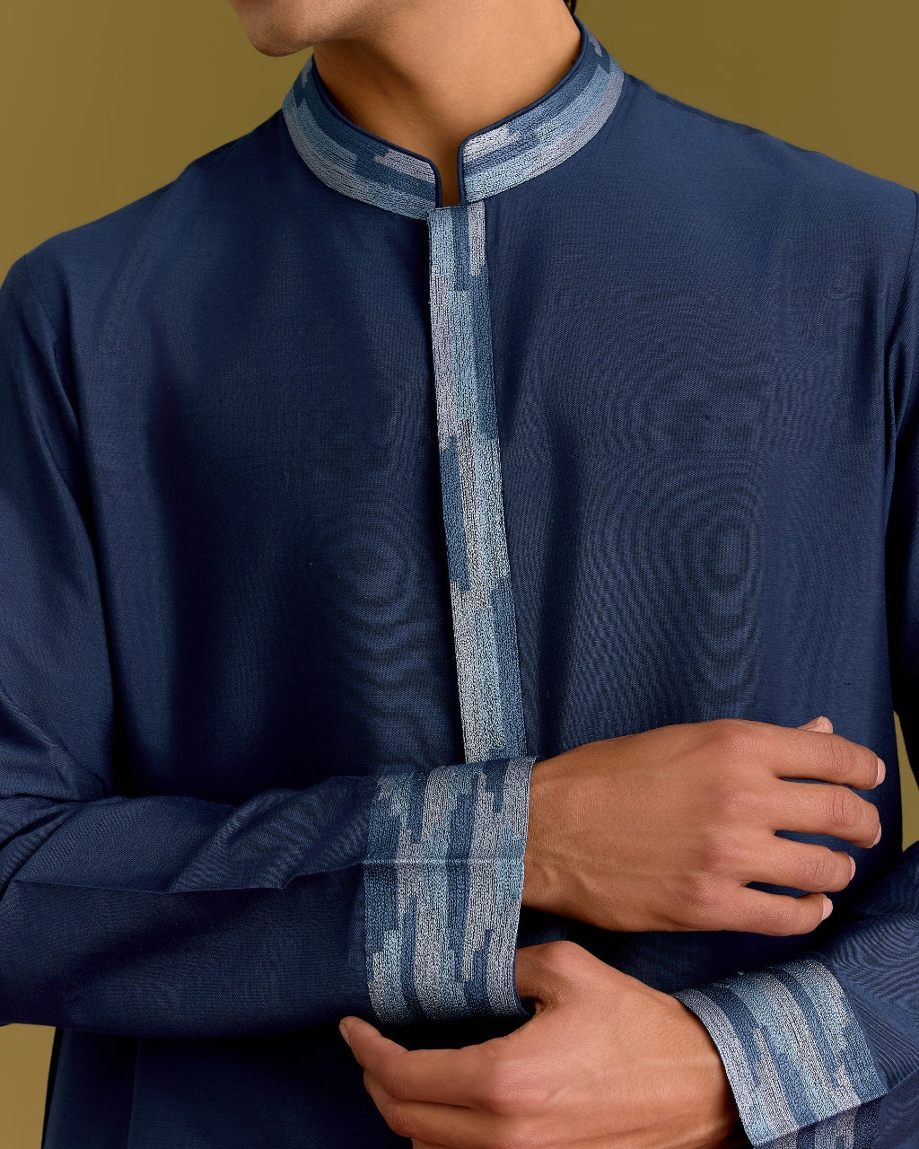 Blue Cotton Silk Embriodered Kurta Set