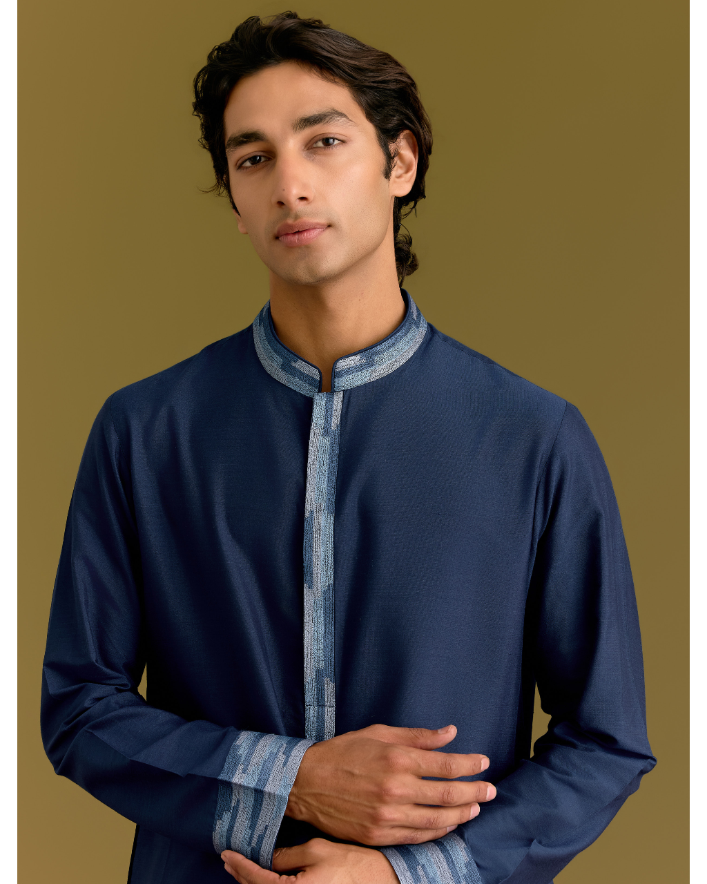 Blue Cotton Silk Embriodered Kurta Set
