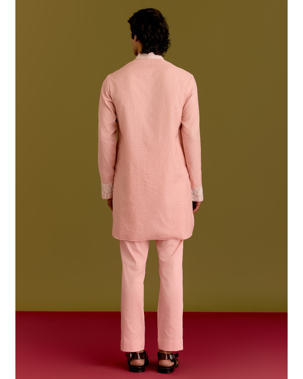 Pink Woven Embroidered Kurta Set